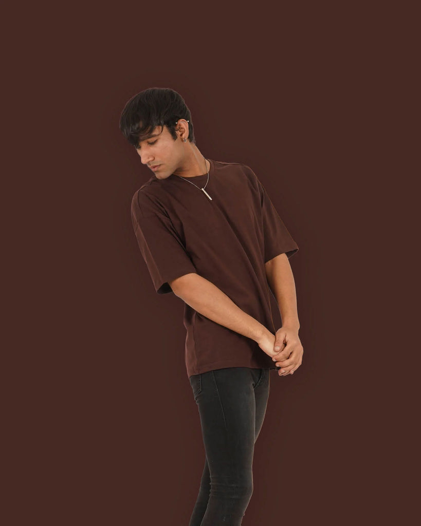 Melangebox Dropshoulder Crew Neck: Chocolate