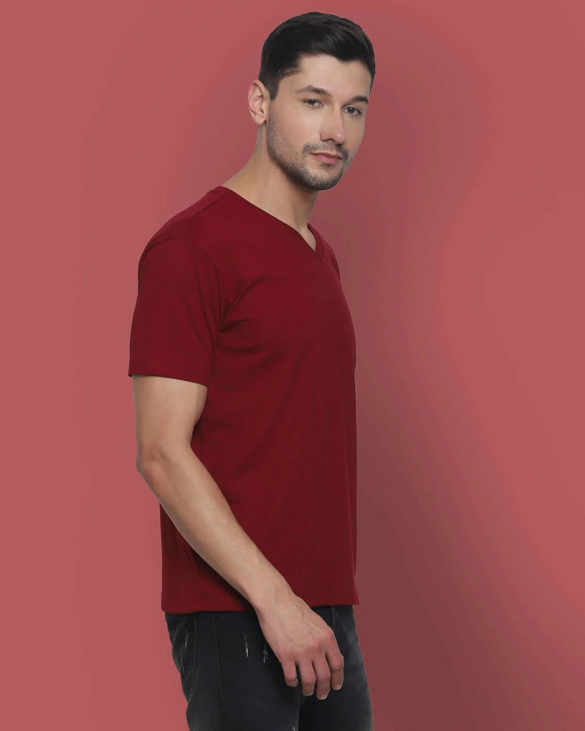 Melangebox V Neck Half Sleeves: Maroon