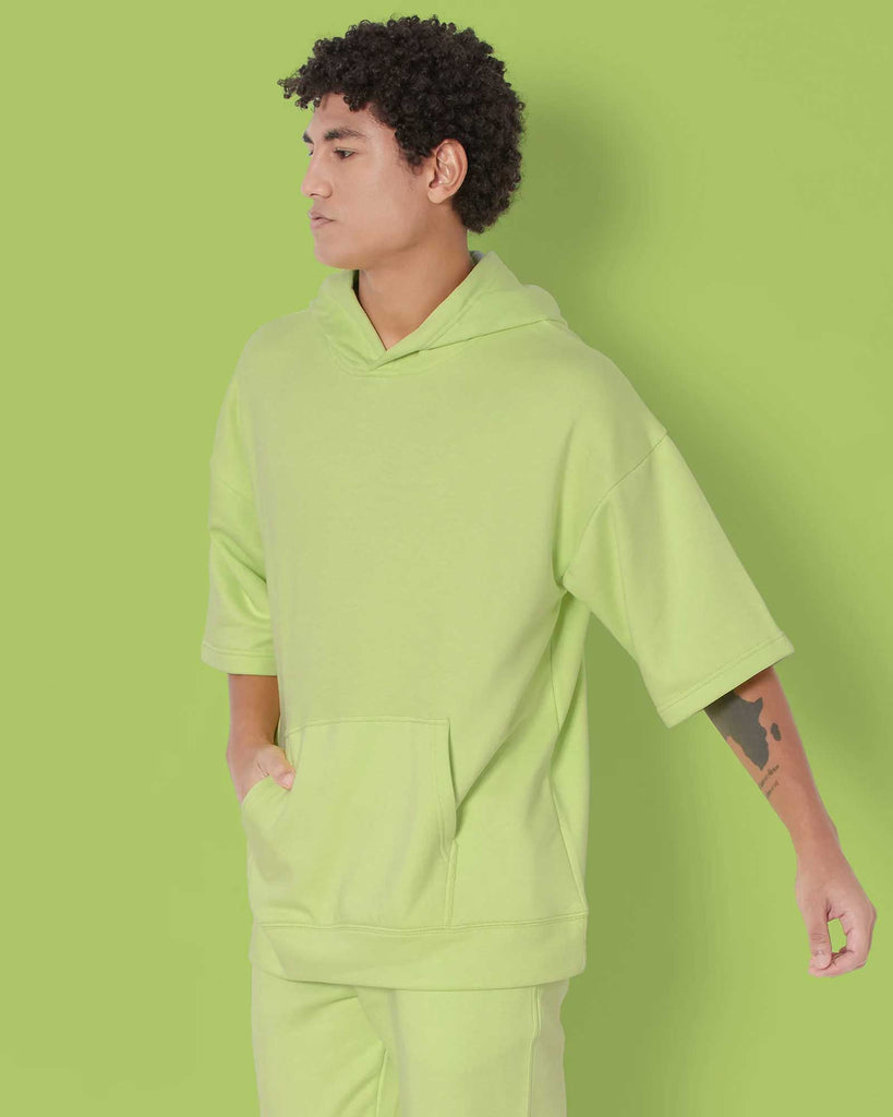 Melangebox Crop Sleeves Oversized Hoodie: Neon Green