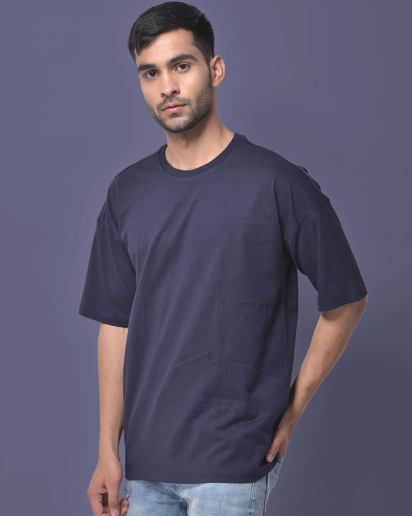 Melangebox Dropshoulder Crew Neck: Navy Blue