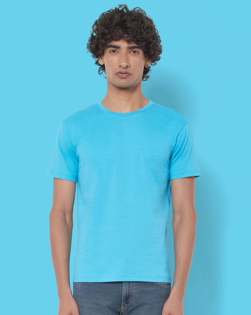 Melangebox Half Sleeves Crew Neck: Turquoise Blue