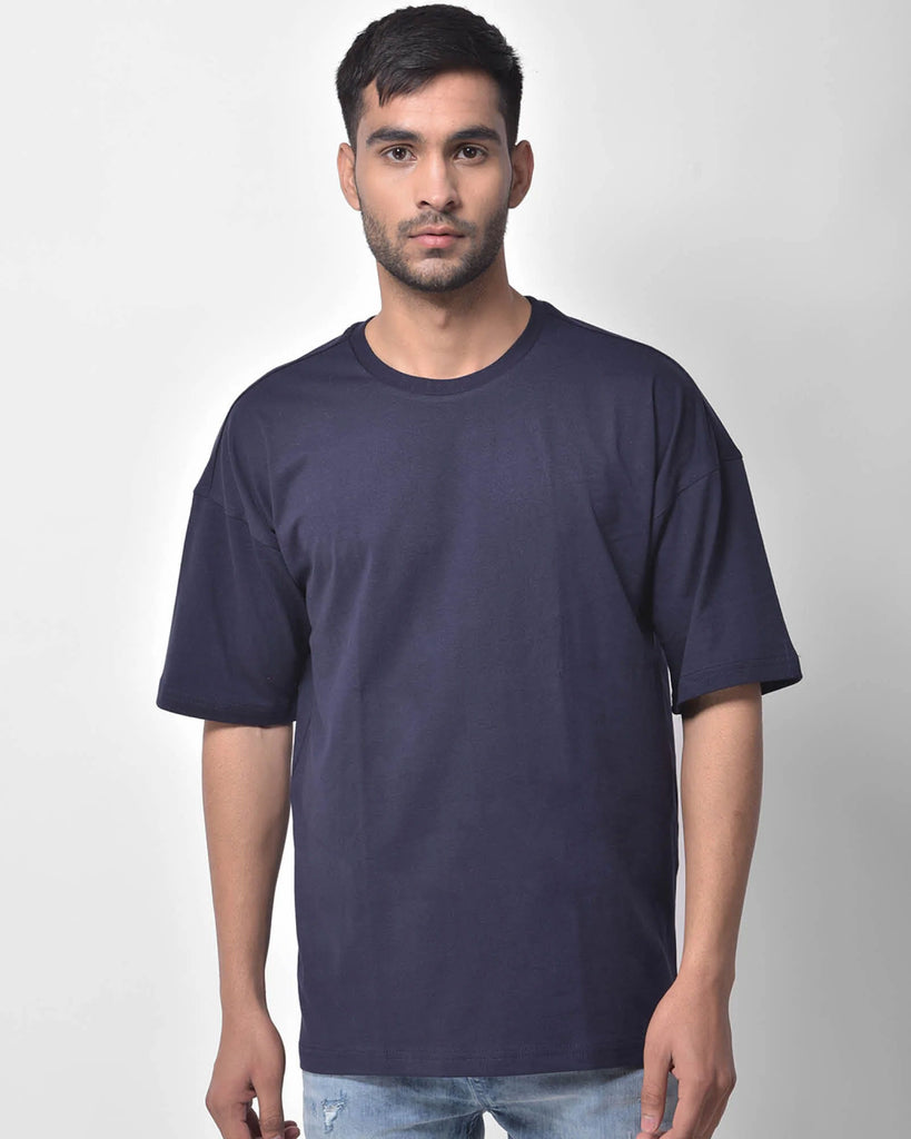 Melangebox Dropshoulder Crew Neck: Navy Blue