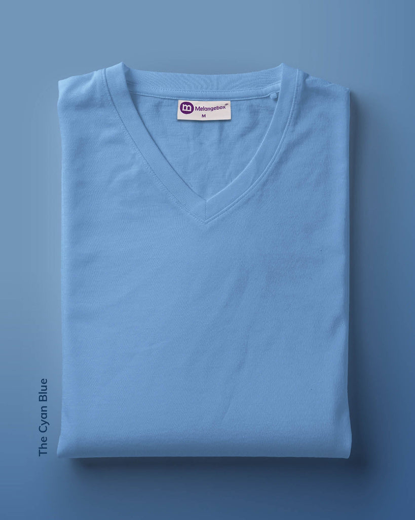 Melangebox V Neck Half Sleeves: Cyan Blue