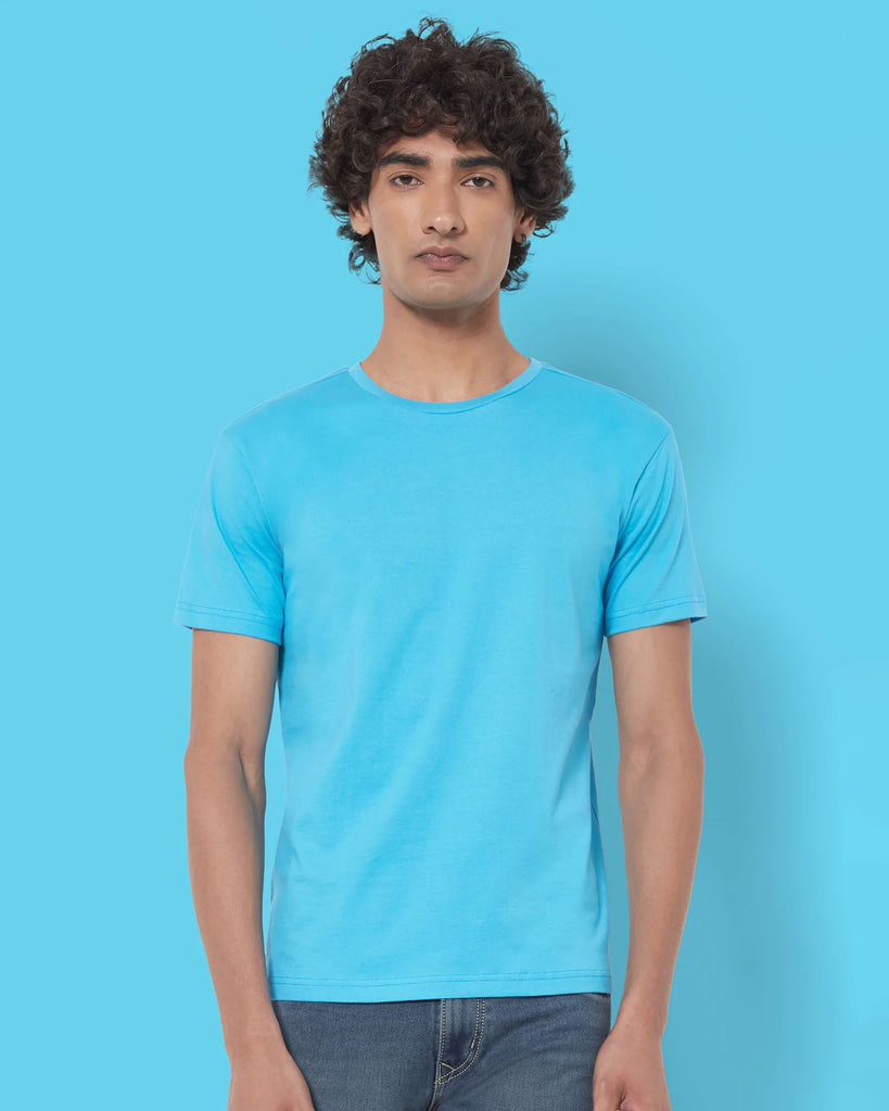 Melangebox Half Sleeves Crew Neck: Turquoise Blue