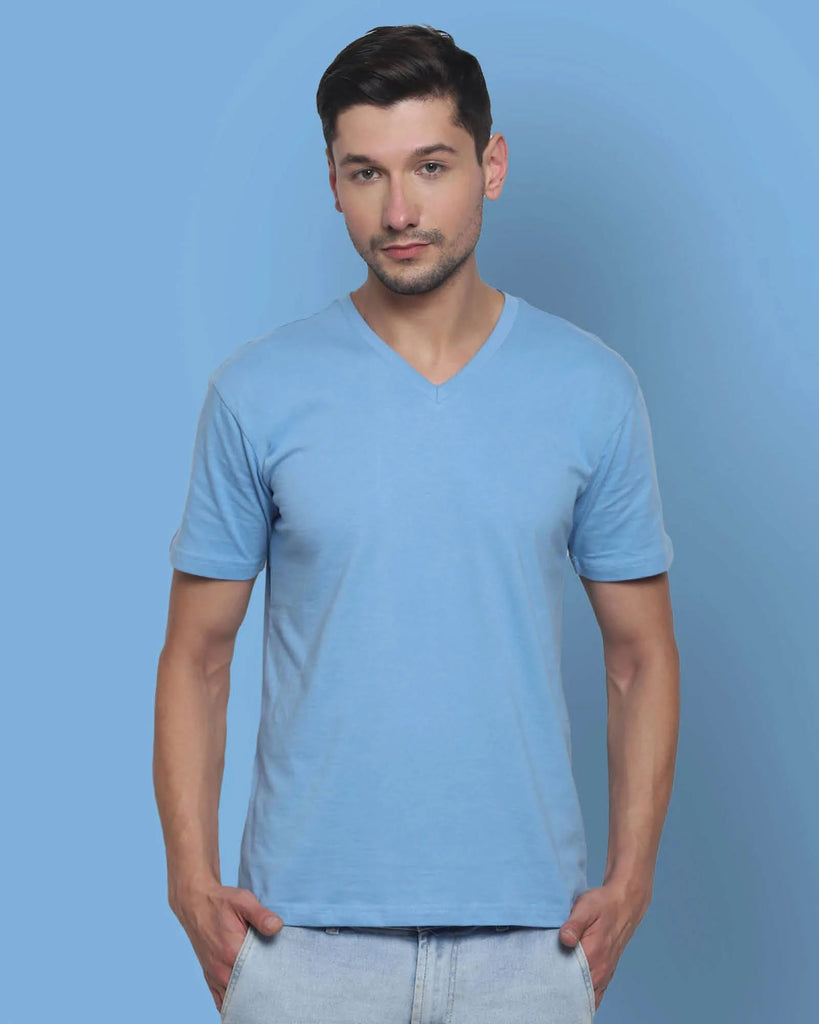 Melangebox V Neck Half Sleeves: Cyan Blue