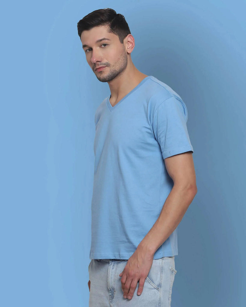 Melangebox V Neck Half Sleeves: Cyan Blue