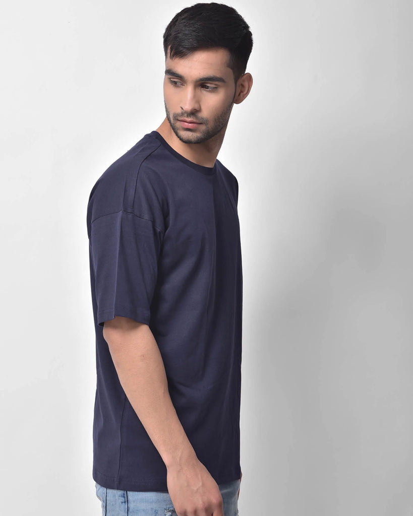 Melangebox Dropshoulder Crew Neck: Navy Blue