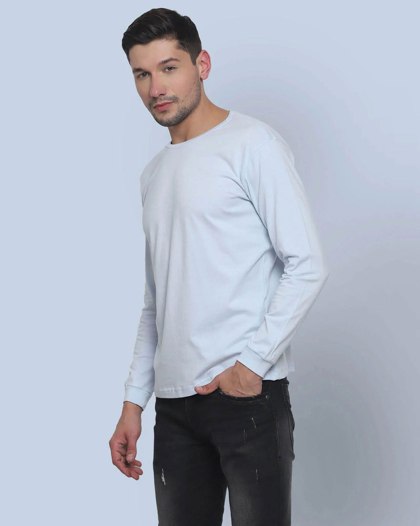 Melangebox Full Sleeves Crew Neck: Sky Blue