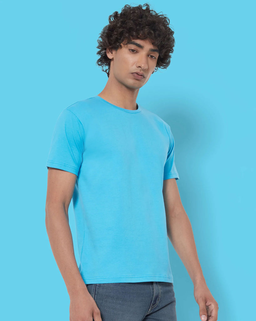 Melangebox Half Sleeves Crew Neck: Turquoise Blue