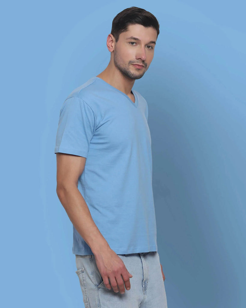 Melangebox V Neck Half Sleeves: Cyan Blue