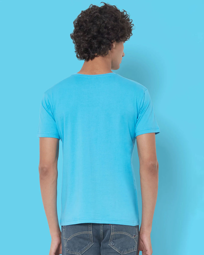 Melangebox Half Sleeves Crew Neck: Turquoise Blue