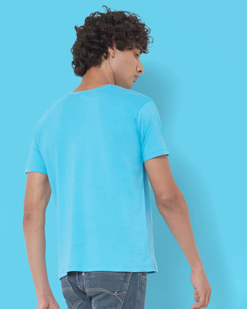 Melangebox Half Sleeves Crew Neck: Turquoise Blue