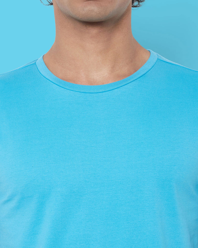 Melangebox Half Sleeves Crew Neck: Turquoise Blue