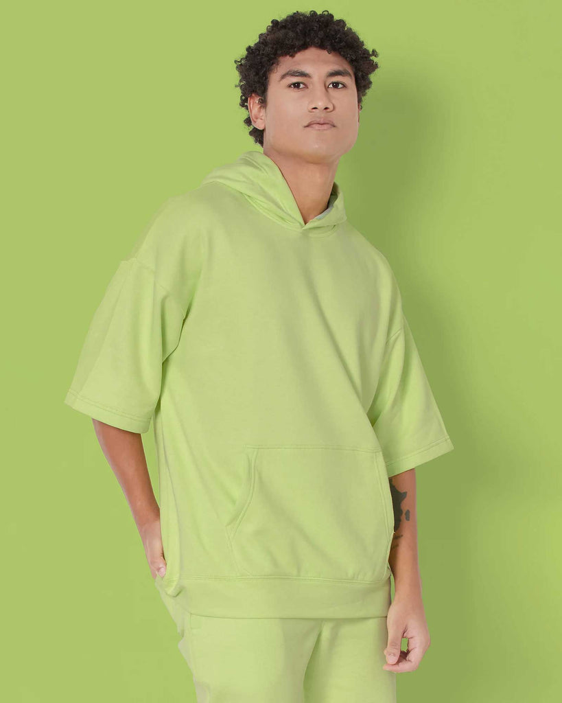 Melangebox Crop Sleeves Oversized Hoodie: Neon Green