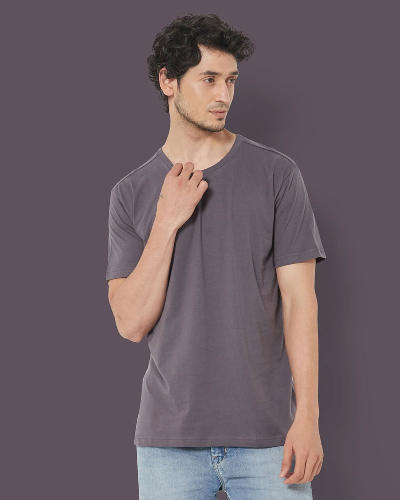 Melangebox Half Sleeves Crew Neck: Steel Grey