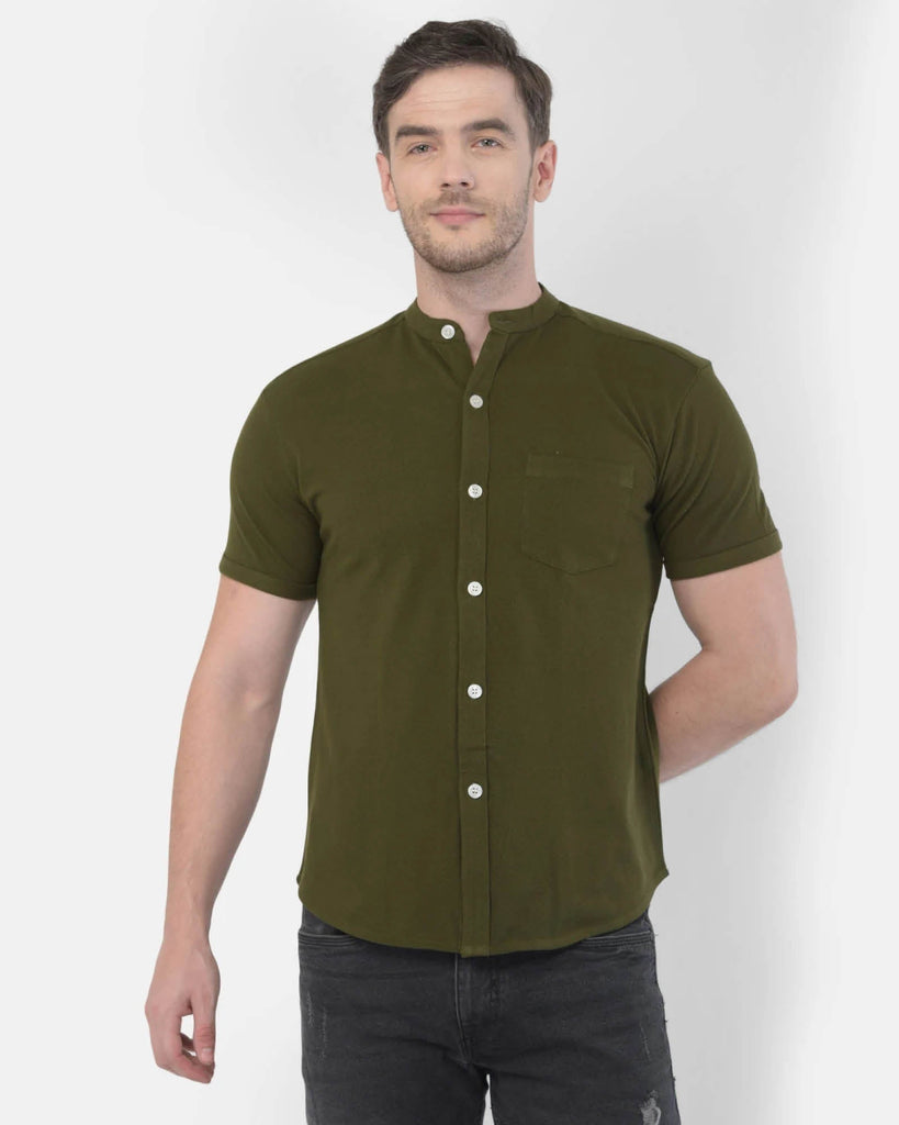 Melangebox Melange Original Pique Shirt: Dark Olive Green