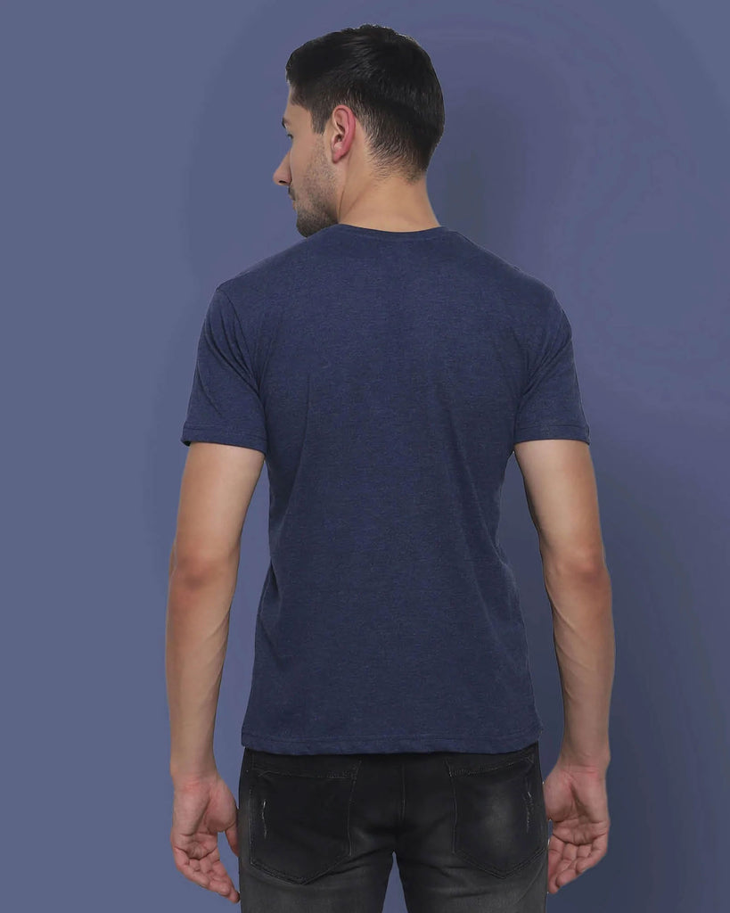 Melangebox V Neck Half Sleeves: Melange Navy Blue