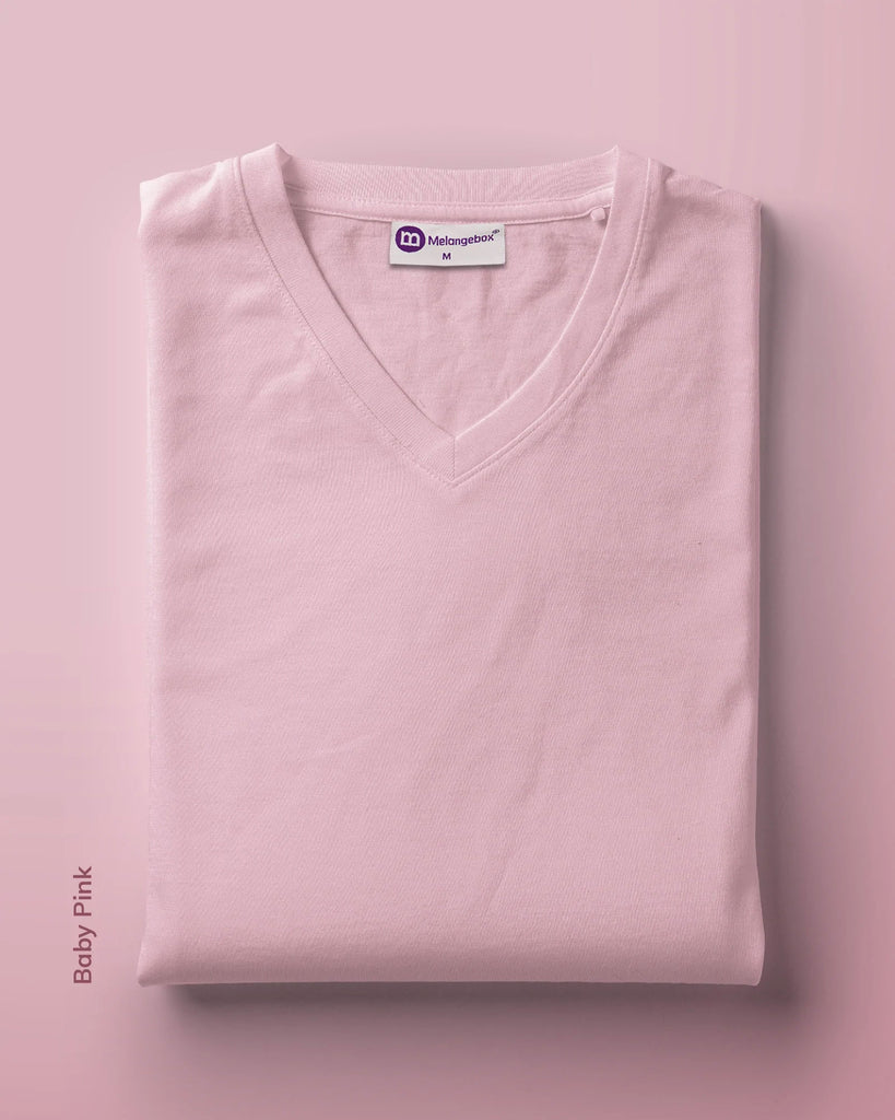 Melangebox V Neck Half Sleeves: Baby Pink