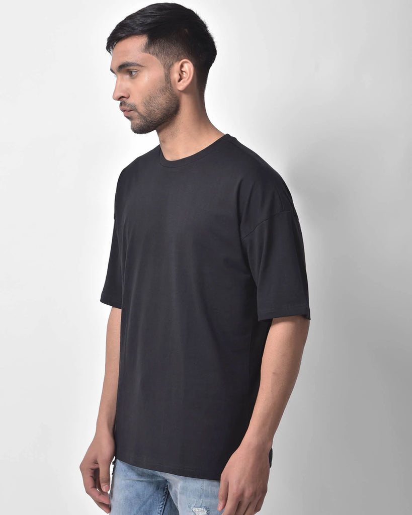 Melangebox Dropshoulder Crew Neck: Black