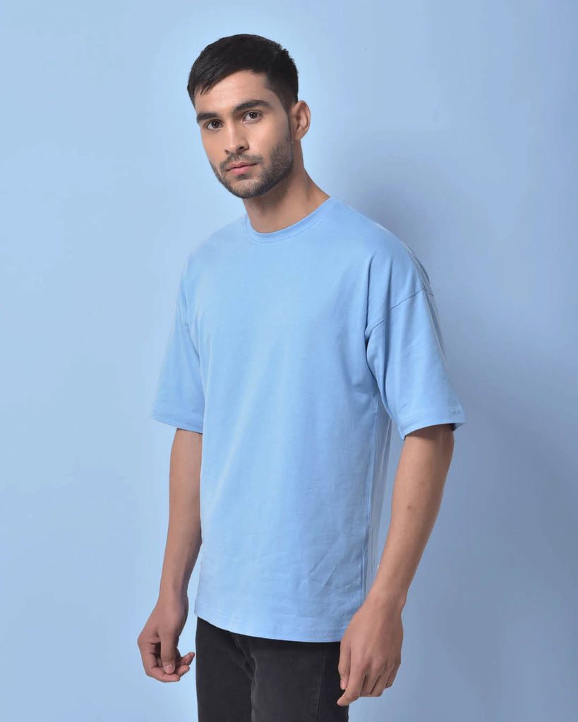 Melangebox Dropshoulder Crew Neck: Cyan Blue