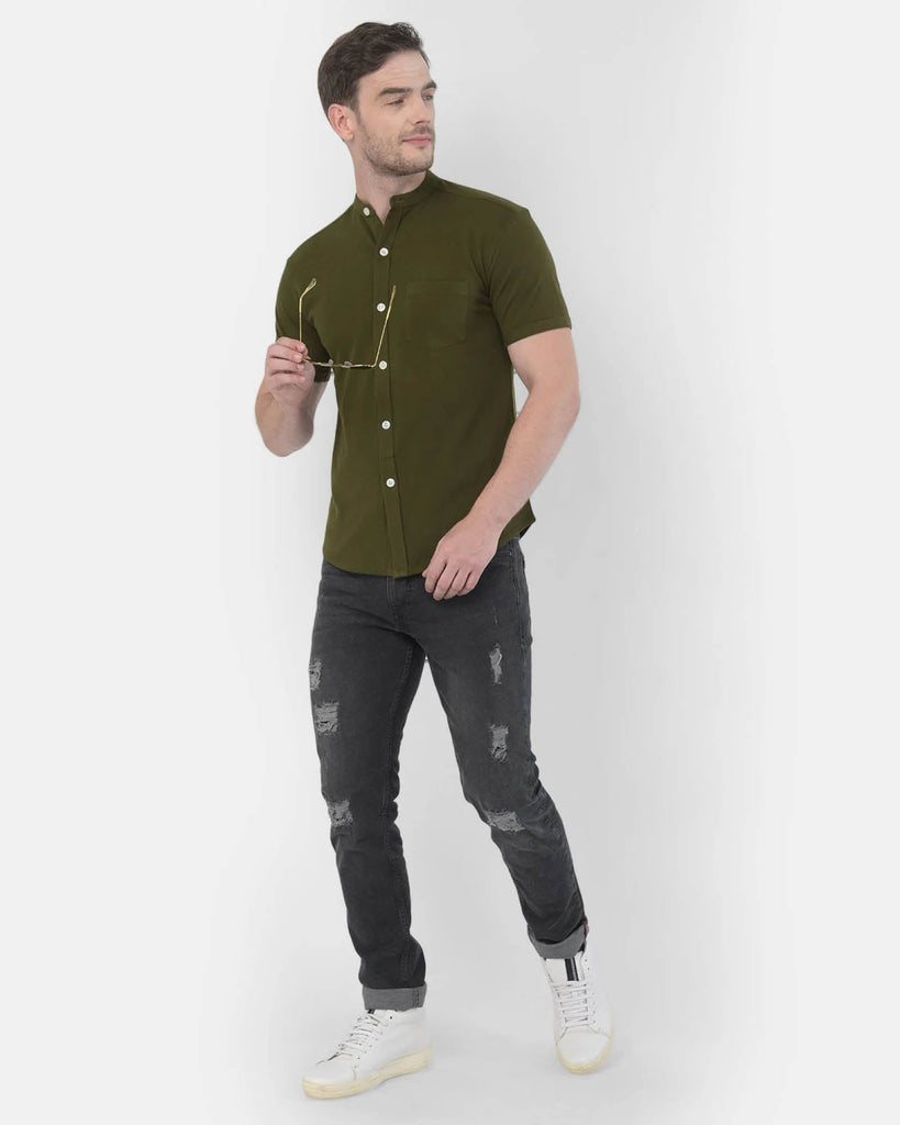 Melangebox Melange Original Pique Shirt: Dark Olive Green