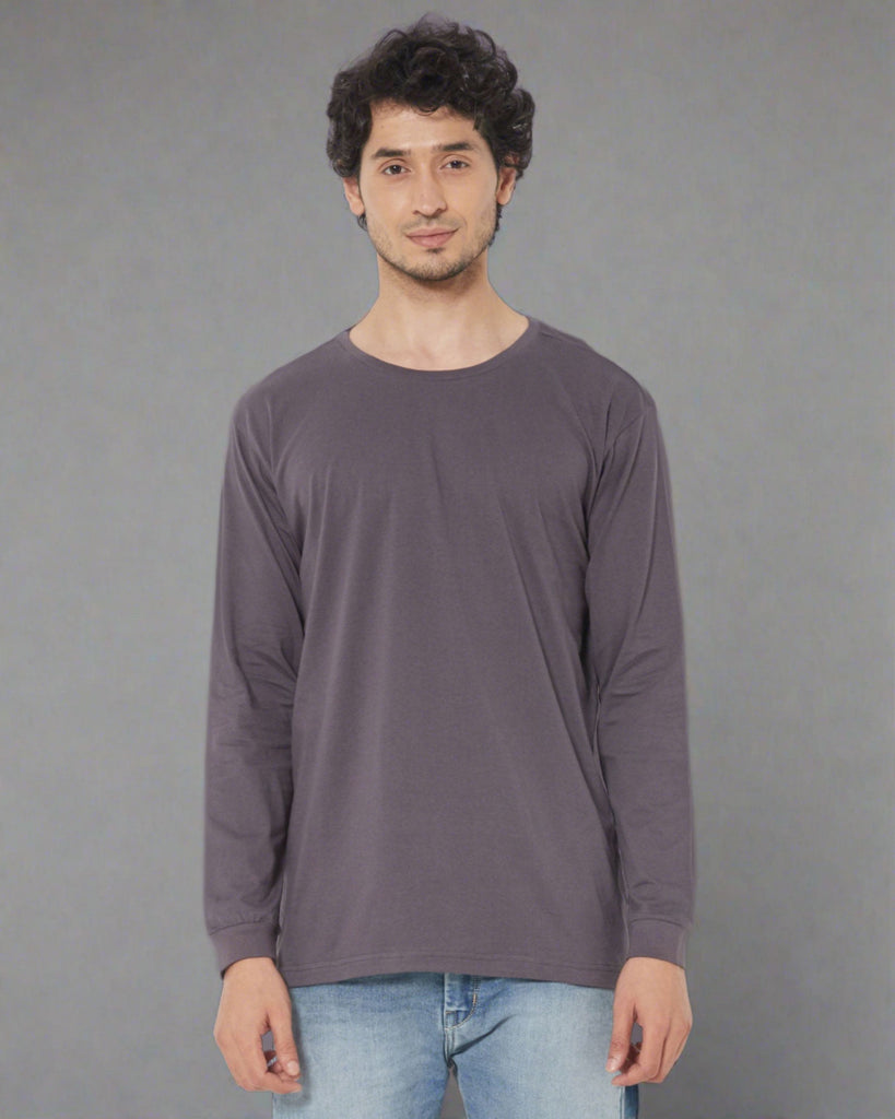 Melangebox Full Sleeves Crew Neck: Steel Grey