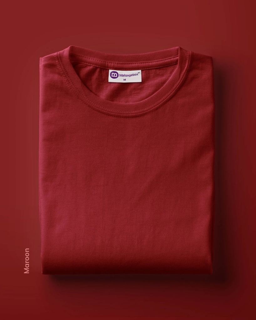 Melangebox Half Sleeves Crew Neck: Maroon