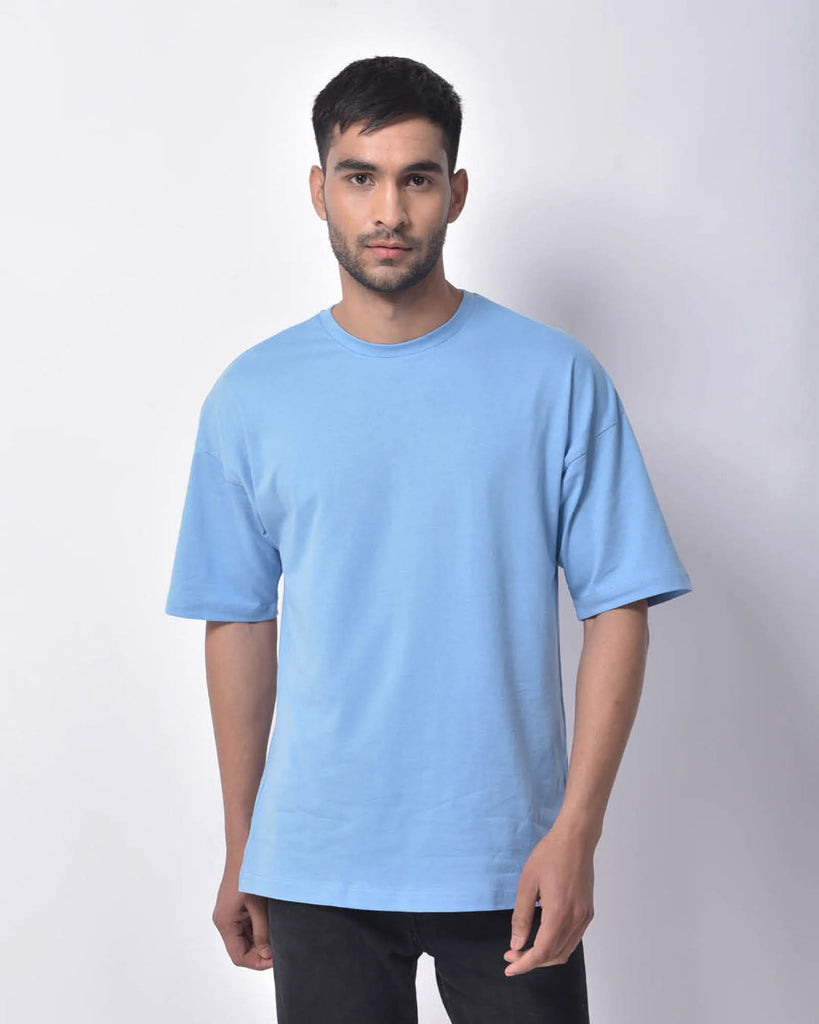 Melangebox Dropshoulder Crew Neck: Cyan Blue