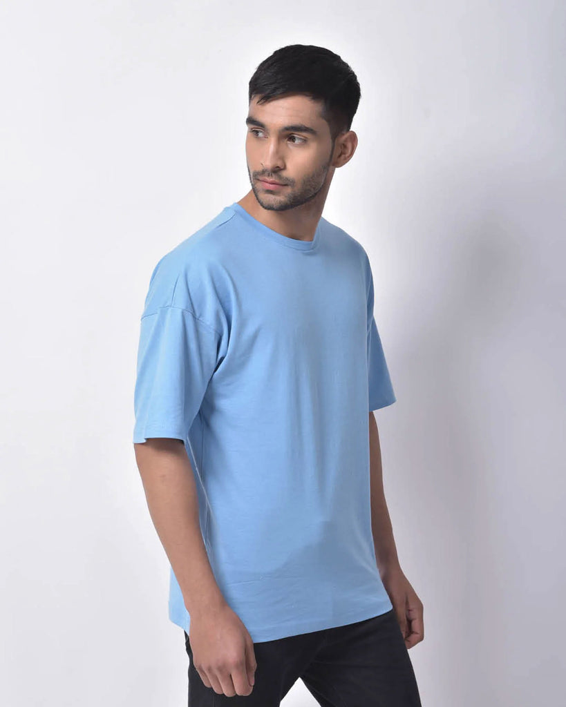 Melangebox Dropshoulder Crew Neck: Cyan Blue