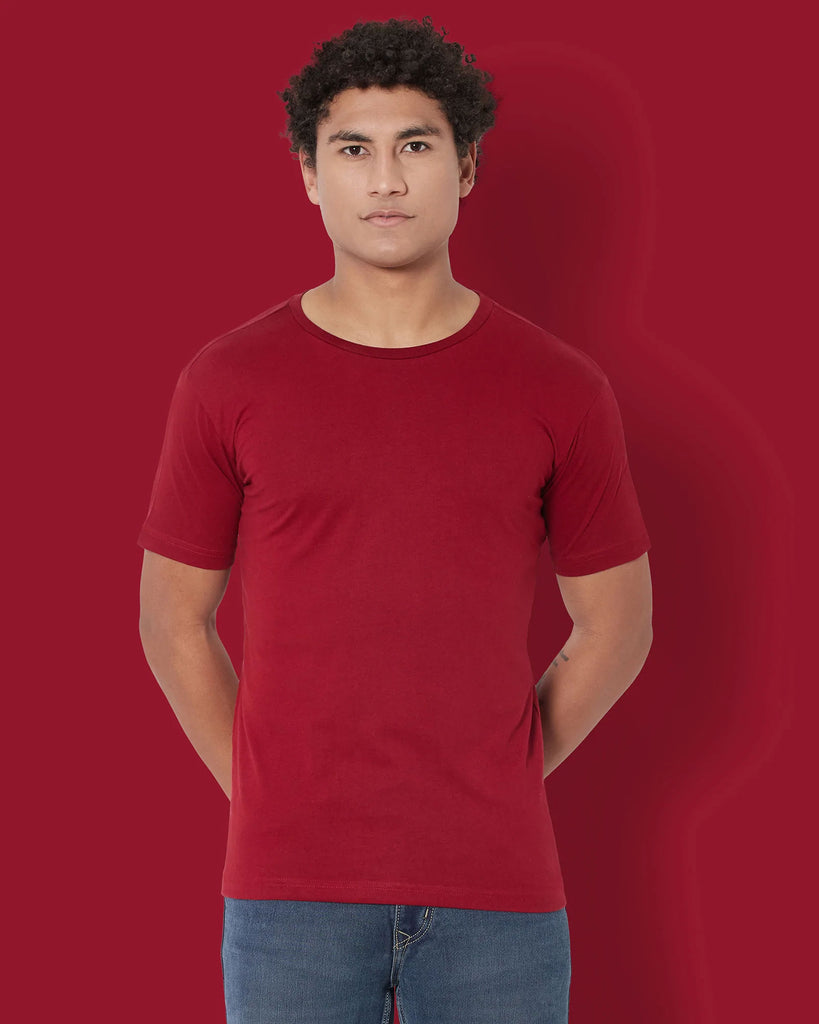 Melangebox Half Sleeves Crew Neck: Maroon