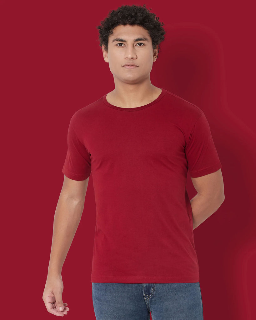 Melangebox Half Sleeves Crew Neck: Maroon