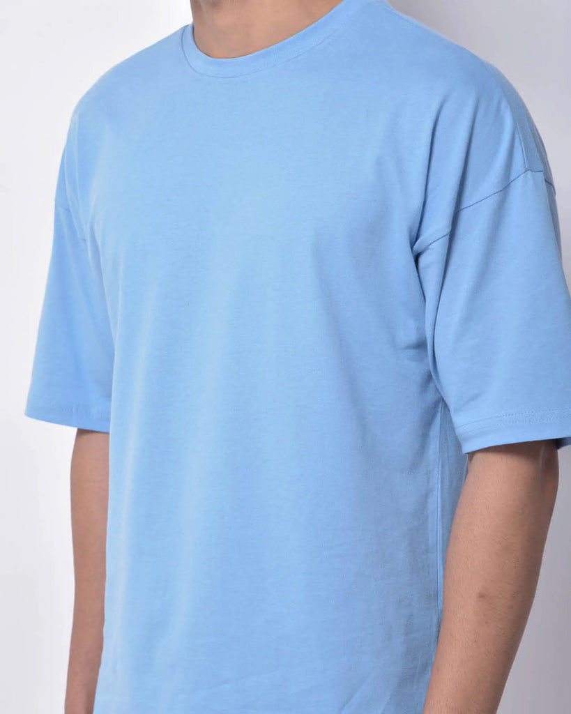 Melangebox Dropshoulder Crew Neck: Cyan Blue