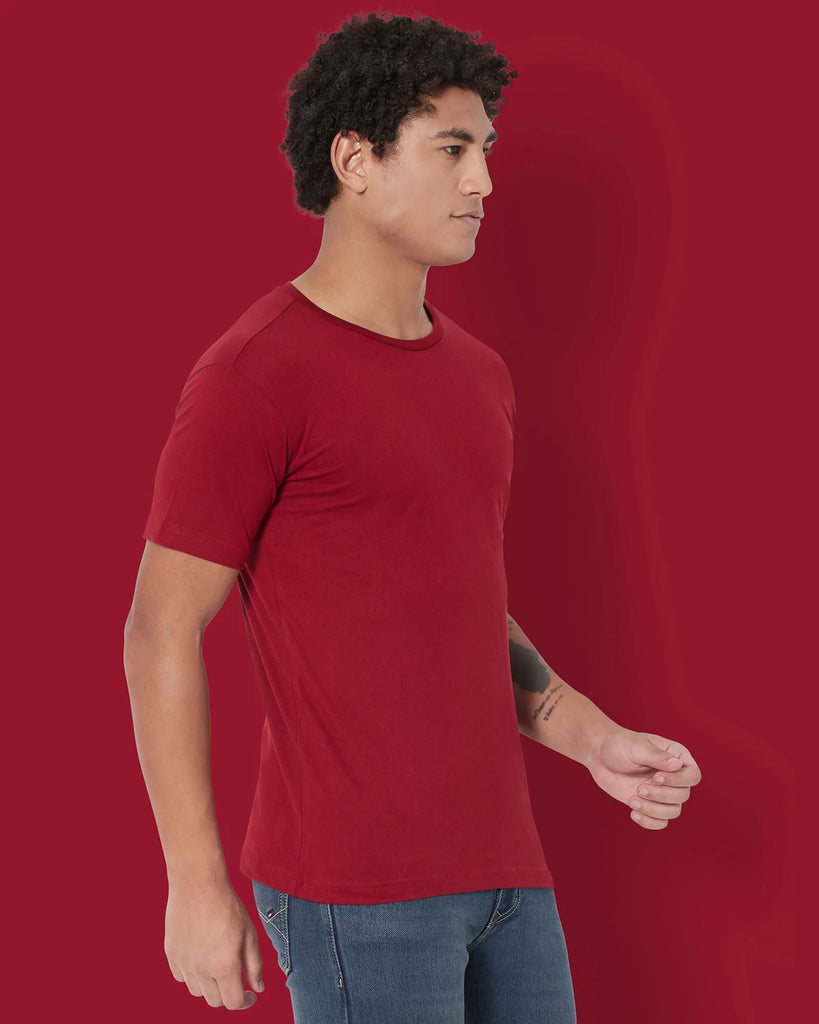 Melangebox Half Sleeves Crew Neck: Maroon