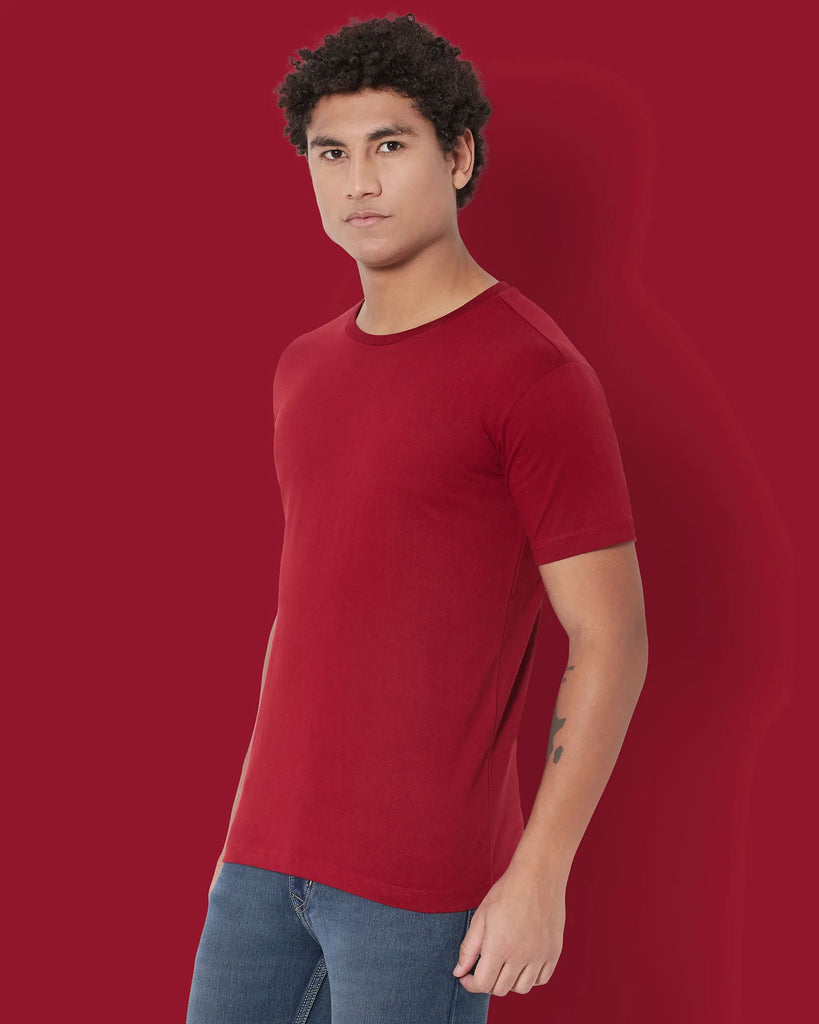 Melangebox Half Sleeves Crew Neck: Maroon