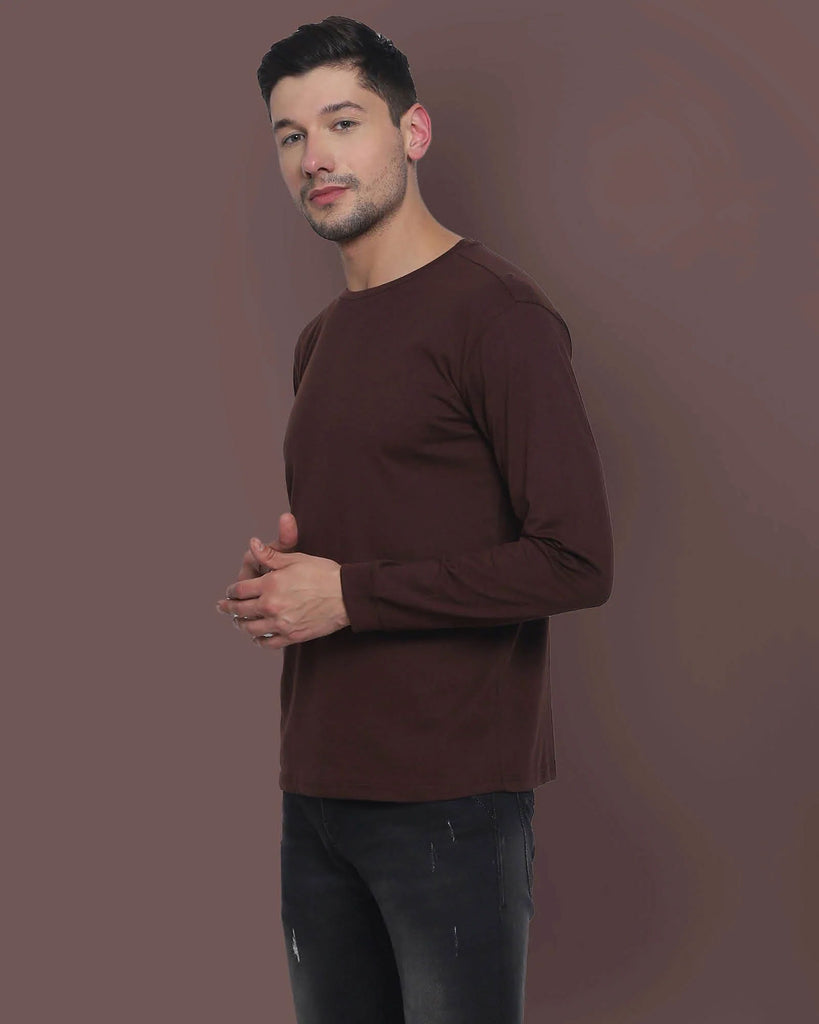 Melangebox Full Sleeves Crew Neck: Chocolate