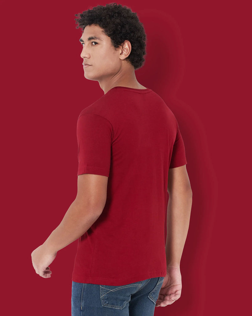 Melangebox Half Sleeves Crew Neck: Maroon