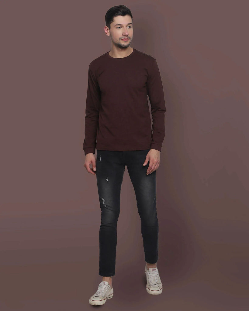 Melangebox Full Sleeves Crew Neck: Chocolate