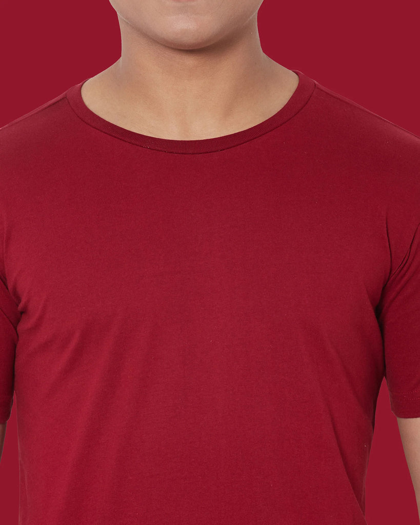 Melangebox Half Sleeves Crew Neck: Maroon