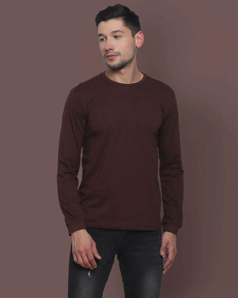 Melangebox Full Sleeves Crew Neck: Chocolate