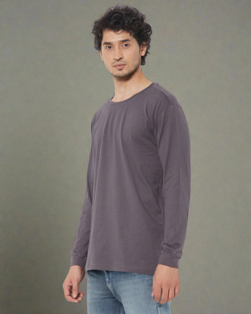 Melangebox Full Sleeves Crew Neck: Steel Grey