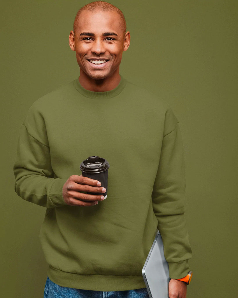 Melangebox Drop Shoulder Sweatshirt: Olive Green
