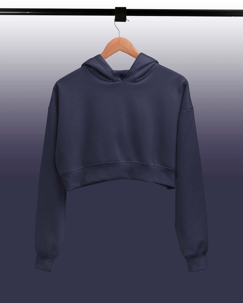 Melangebox Drop Shoulder Crop Hoodie: Midnight Navy