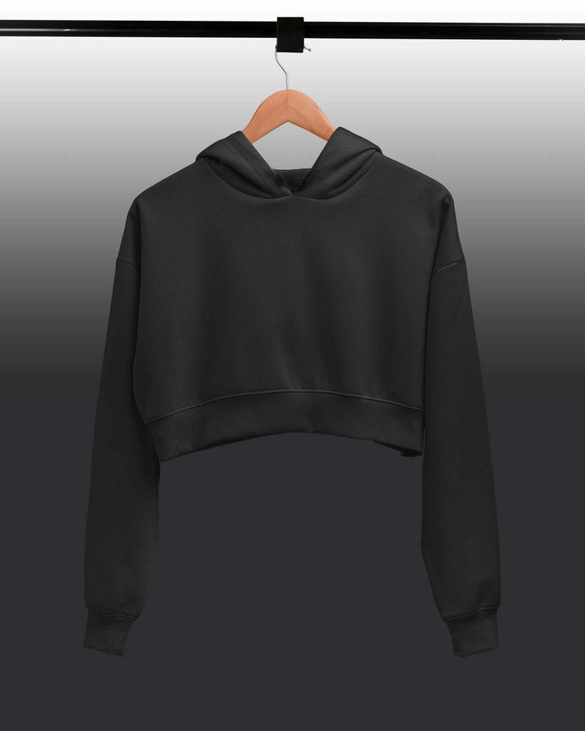 Melangebox Drop Shoulder Crop Hoodie: Jett Black