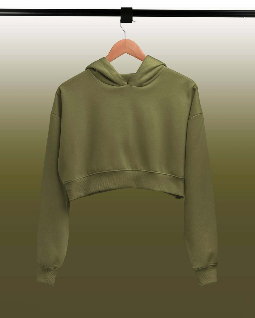 Melangebox Drop Shoulder Crop Hoodie: The Olive Green