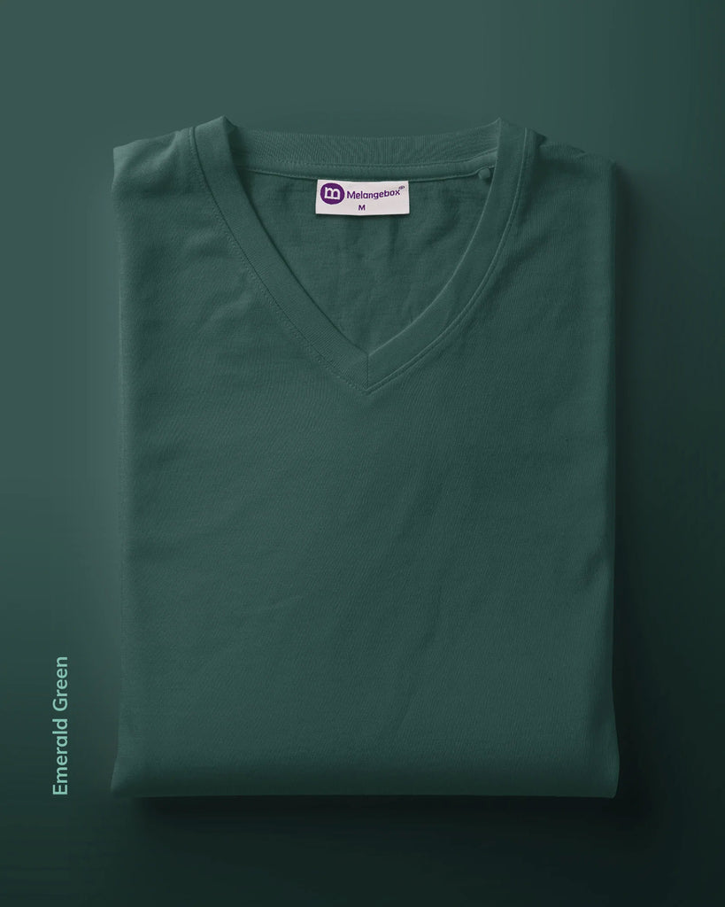 Melangebox V Neck Half Sleeves: Emerald Green