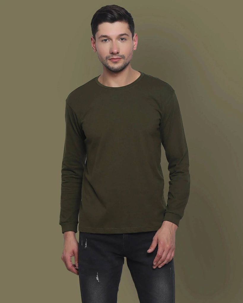 Melangebox Full Sleeves Crew Neck: Military Green