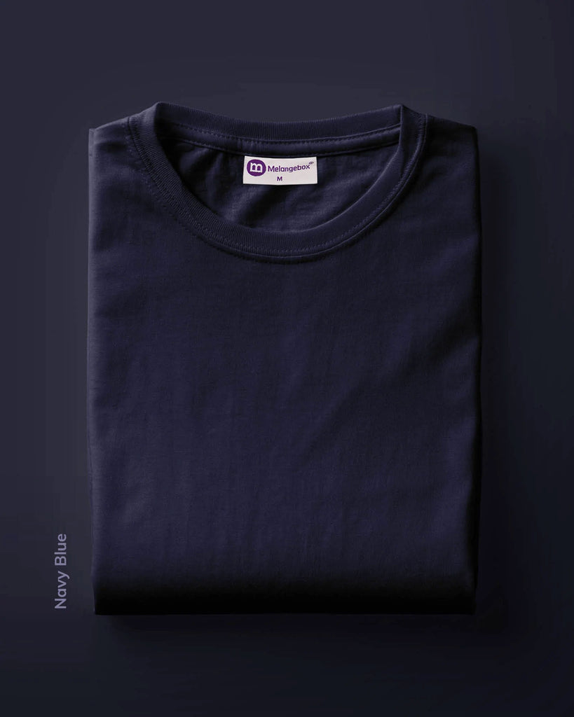 Melangebox Half Sleeves Crew Neck: Navy Blue