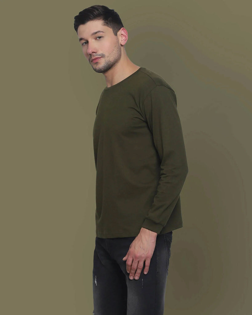 Melangebox Full Sleeves Crew Neck: Military Green