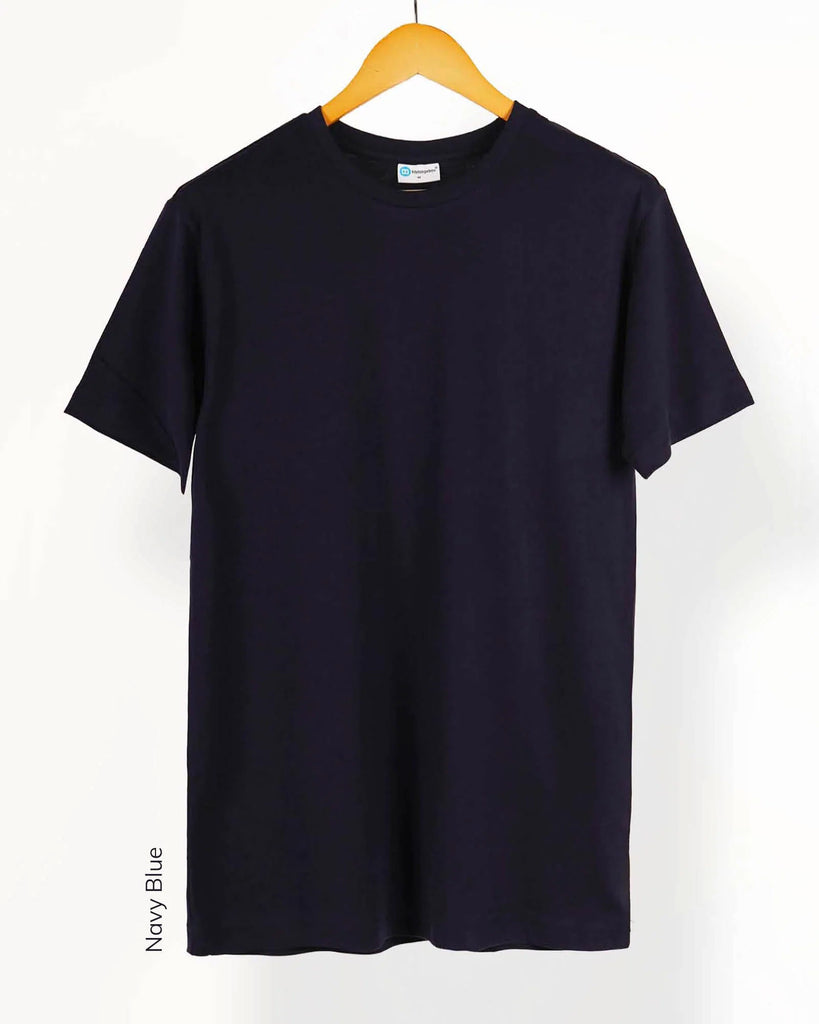 Melangebox Half Sleeves Crew Neck: Navy Blue