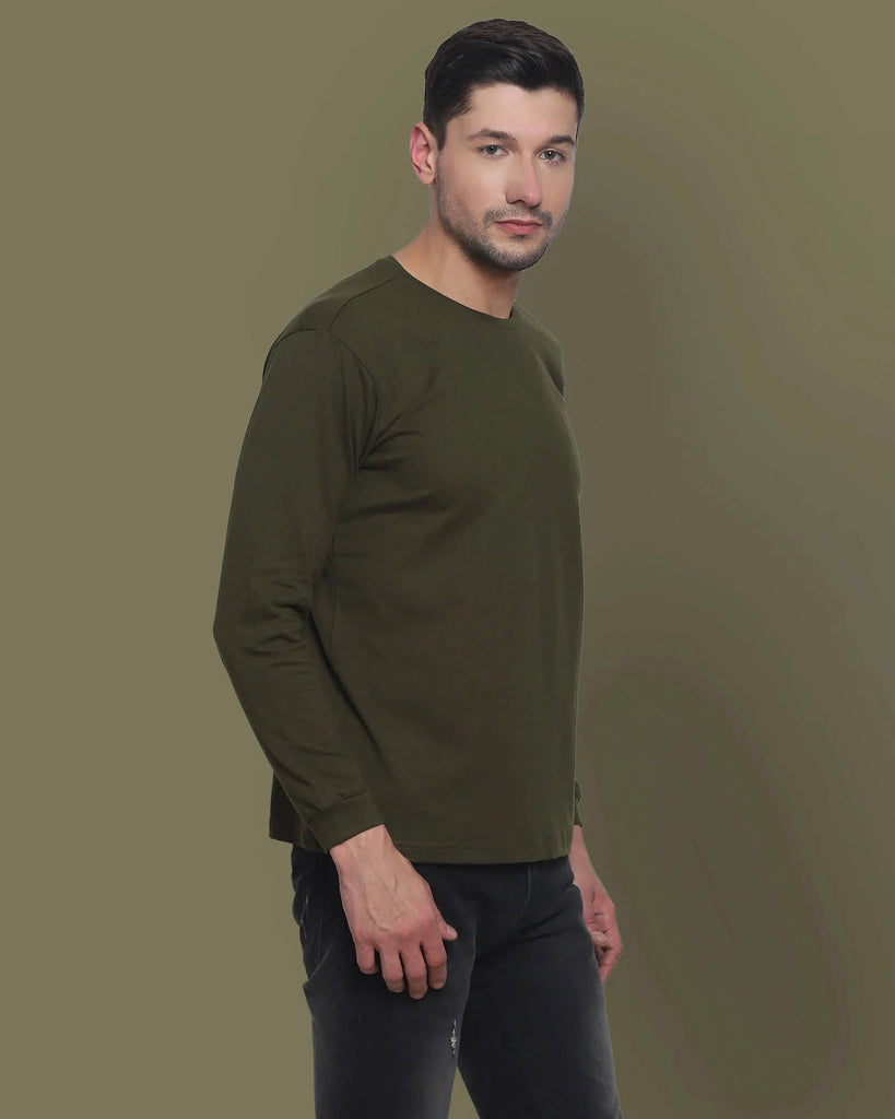 Melangebox Full Sleeves Crew Neck: Military Green